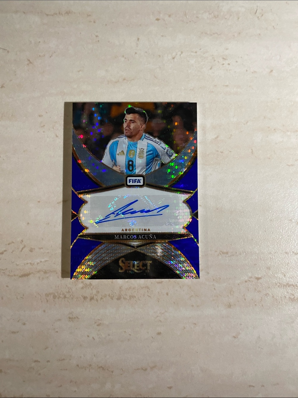 Marcos Acuña Soccer Trading Card with Blue Foil Accents